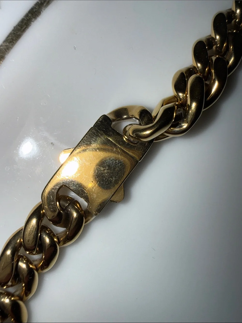 Chunky Gold Tone Cuban Curb Chain Necklace Rhinestone Box Clasp Statement
